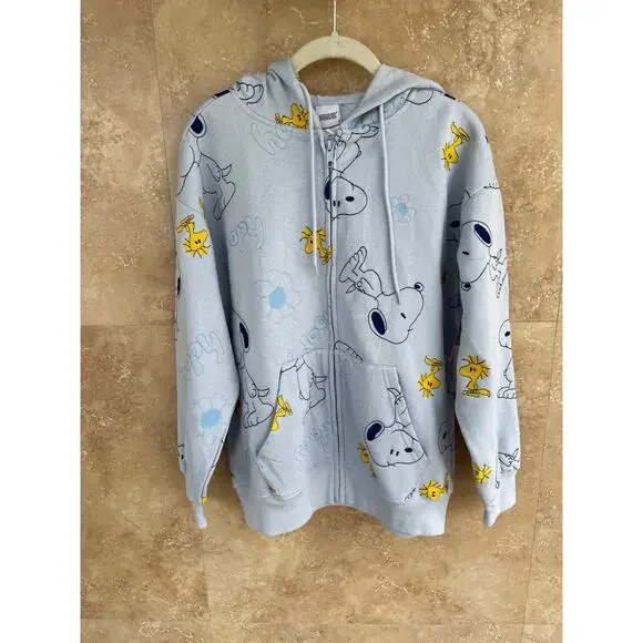 Peanuts Snoopy & Woodstock Hoodie Size M Blue Full Zip Jacket Women’s NWT - Picture 2 of 7